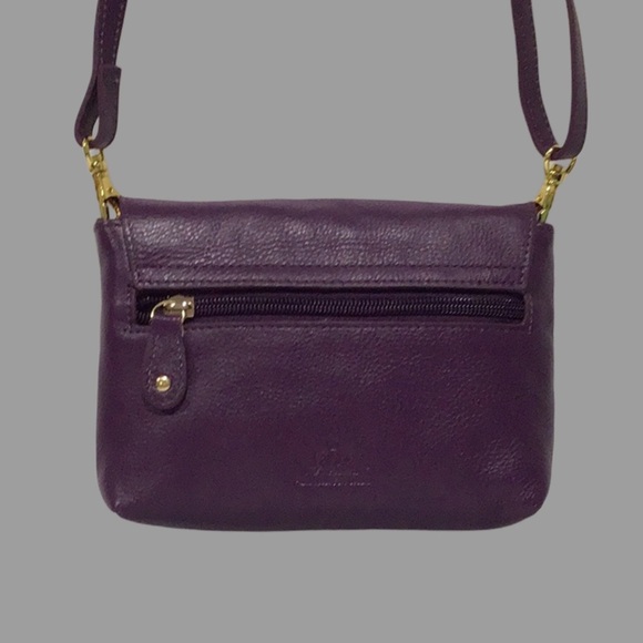 ROWALLAN of Scotland Purple Handmade Leather Mini Turn Key Crossbody Clutch - Picture 6 of 12